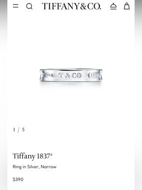 Tiffany & Co. 1837 Narrow Silver Ring Size 7 with Pouch